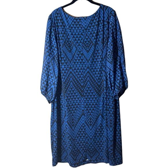 Danny & Nicole Geometric Print Midi Dress Neckline Cutout 3/4 Sleeve Size 3X EUC - Picture 2 of 12